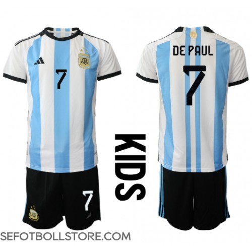 Argentina Rodrigo de Paul #7 Replika babykläder Hemmaställ Barn VM 2022 Kortärmad (+ korta byxor)